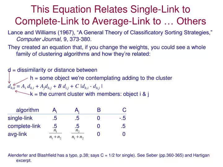 this equation relates single link to complete link to average link to others