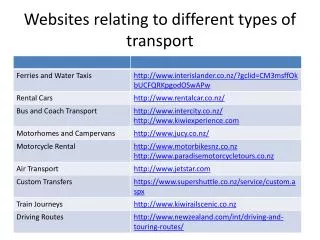 Websites relating to different types of transport