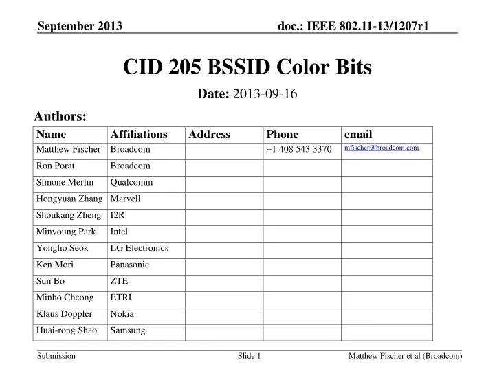 cid 205 bssid color bits