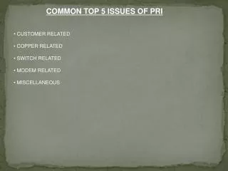 COMMON TOP 5 ISSUES OF PRI CUSTOMER RELATED COPPER RELATED SWITCH RELATED MODEM RELATED