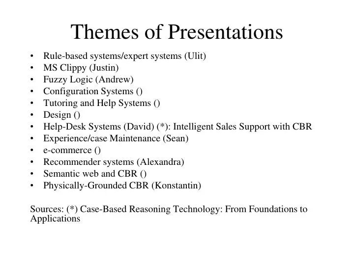 themes of presentations