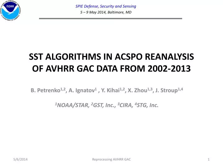 sst algorithms in acspo reanalysis of avhrr gac data from 2002 2013