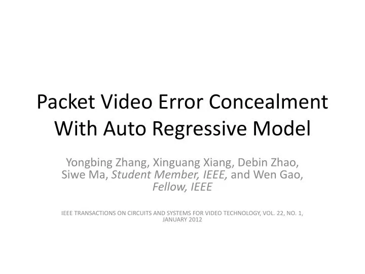packet video error concealment with auto regressive model