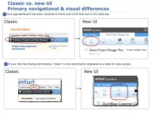 Classic vs. new UI Primary navigational &amp; visual differences