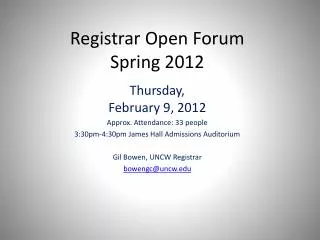 Registrar Open Forum Spring 2012