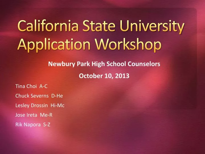 california state university application workshop