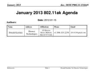 January 2013 802.11ak Agenda