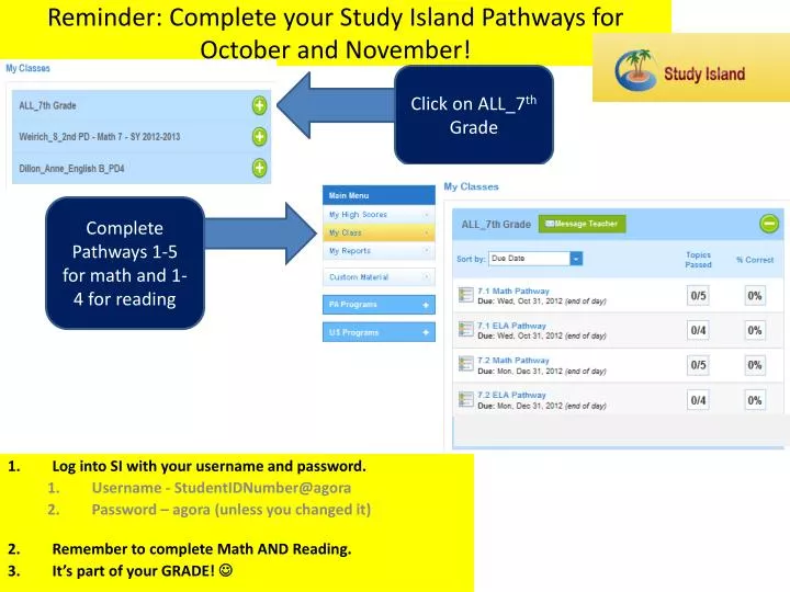 reminder complete your study island pathways for october and november
