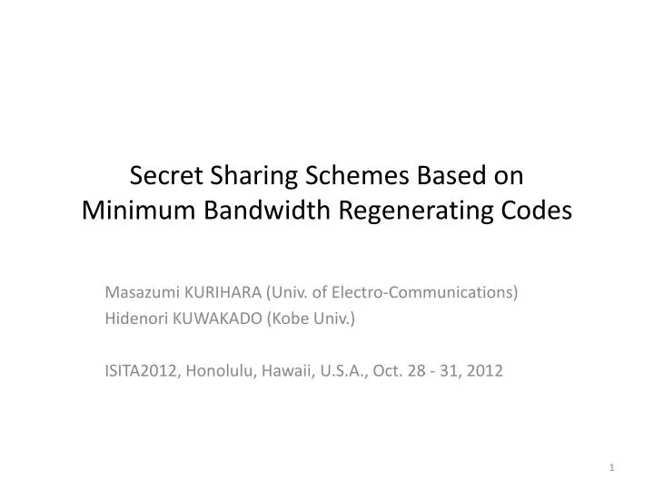 secret sharing schemes based on minimum bandwidth regenerating codes