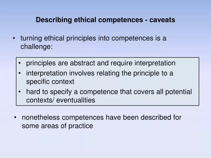 describing ethical competences caveats