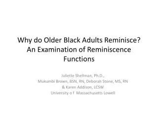 Why do Older Black Adults Reminisce? An Examination of Reminiscence Functions