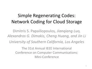 Simple Regenerating Codes: Network Coding for Cloud Storage