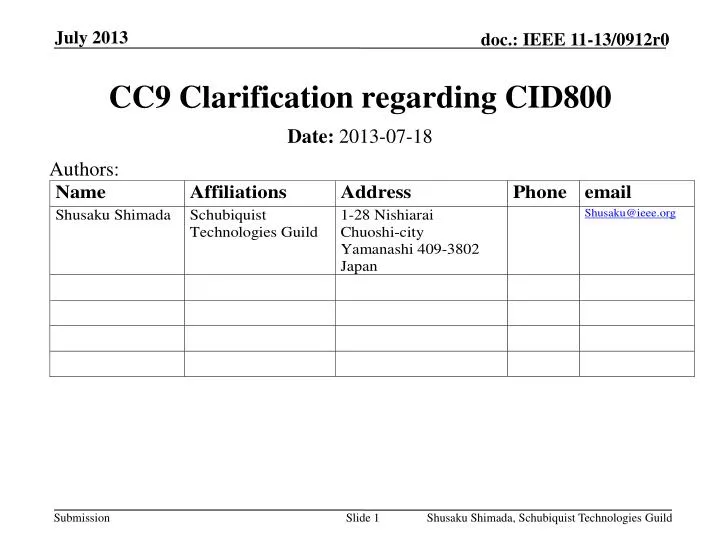 cc9 clarification regarding cid800