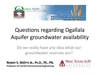 Questions regarding Ogallala Aquifer groundwater availability