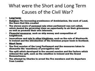 What were the Short and Long Term Causes of the Civil War?