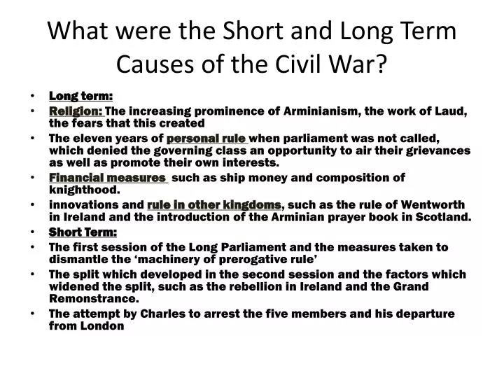 what were the short and long term causes of the civil war