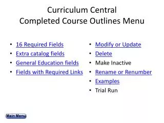 Curriculum Central Completed Course Outlines Menu