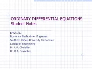 ORDINARY DIFFERENTIAL EQUATIONS Student Notes