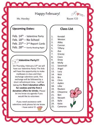 Happy February! Ms. Horsley			Room 133