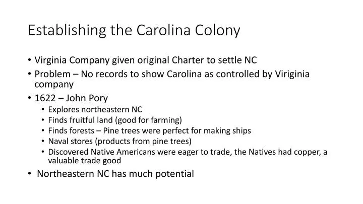 establishing the carolina colony