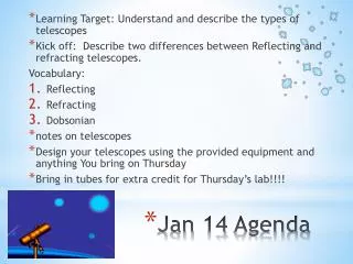 Jan 14 Agenda