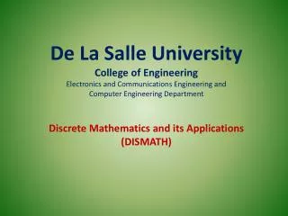 De La Salle University College of Engineering Electronics and Communications Engineering and