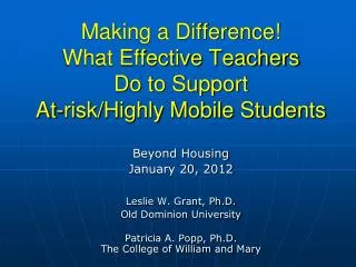 Making a Difference! What Effective Teachers Do to Support At-risk/Highly Mobile Students