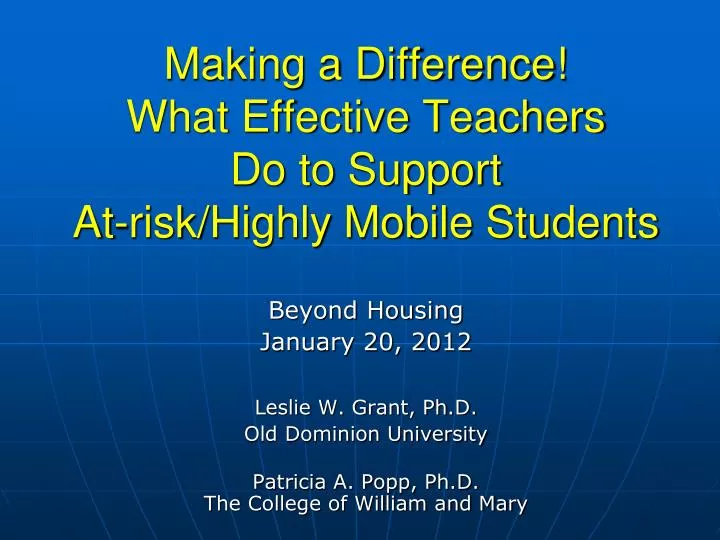 making a difference what effective teachers do to support at risk highly mobile students