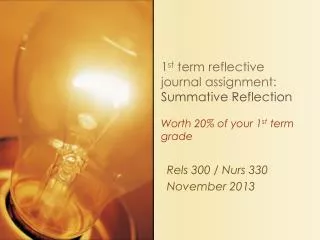 1 st term reflective journal assignment: Summative Reflection Worth 20% of your 1 st term grade