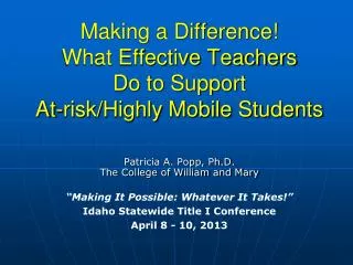Making a Difference! What Effective Teachers Do to Support At-risk/Highly Mobile Students