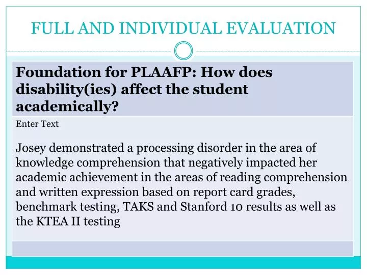 full and individual evaluation