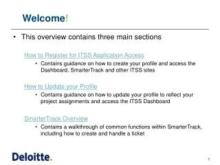 This overview contains three main sections How to Register for ITSS Application Access