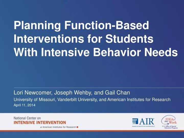 planning function based interventions for students with intensive behavior needs