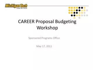 CAREER Proposal Budgeting Workshop