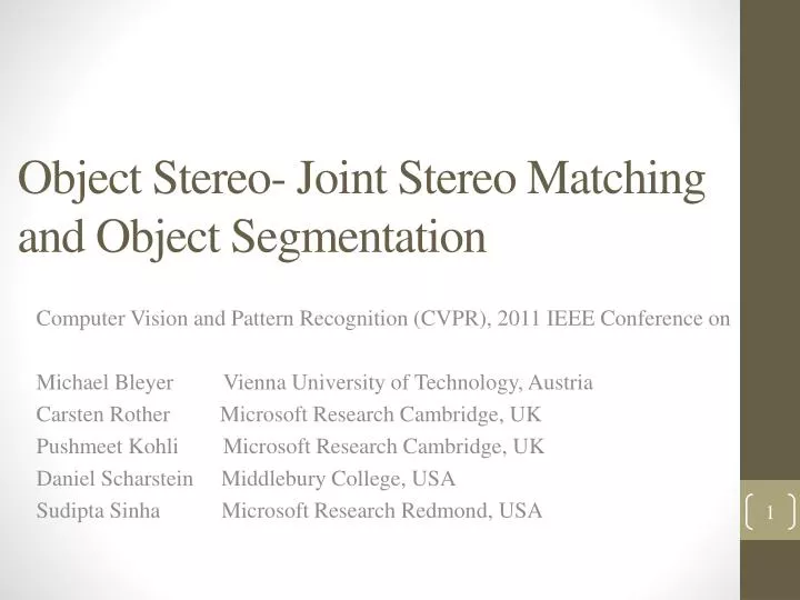 object stereo joint stereo matching and object segmentation