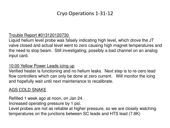 cryo operations 1 31 12