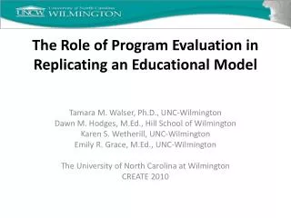 The Role of Program Evaluation in Replicating an Educational Model