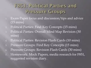F851: Political Parties and Pressure Groups