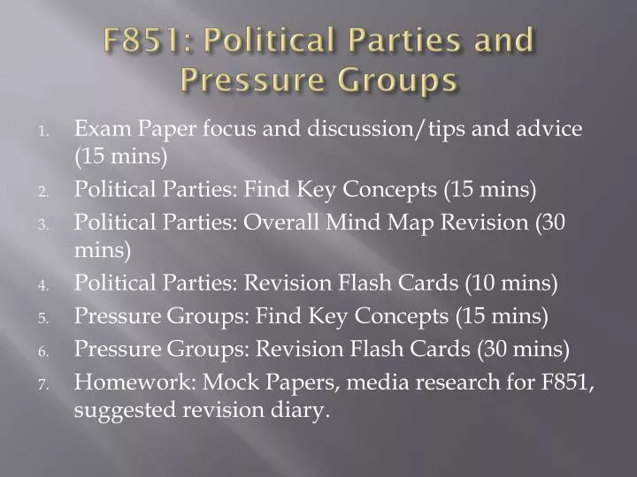 f851 political parties and pressure groups