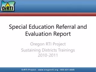 Special Education Referral and Evaluation Report