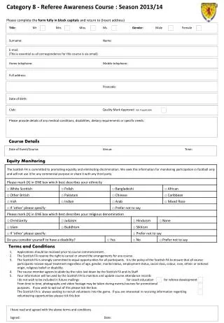 Category 8 - Referee Awareness Course : Season 2013/14