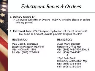 Enlistment Bonus &amp; Orders
