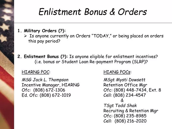 enlistment bonus orders