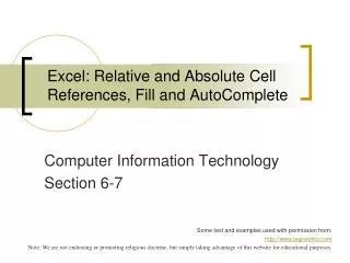 Excel: Relative and Absolute Cell References, Fill and AutoComplete