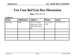 Use Case Ref List Doc Discussion