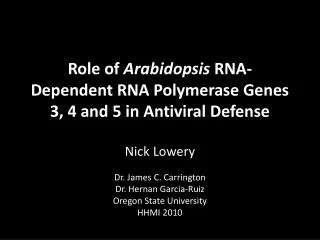 Role of Arabidopsis RNA-Dependent RNA Polymerase Genes 3, 4 and 5 in Antiviral Defense