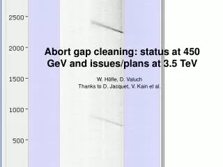 Abort gap cleaning: status at 450 GeV and issues/plans at 3.5 TeV