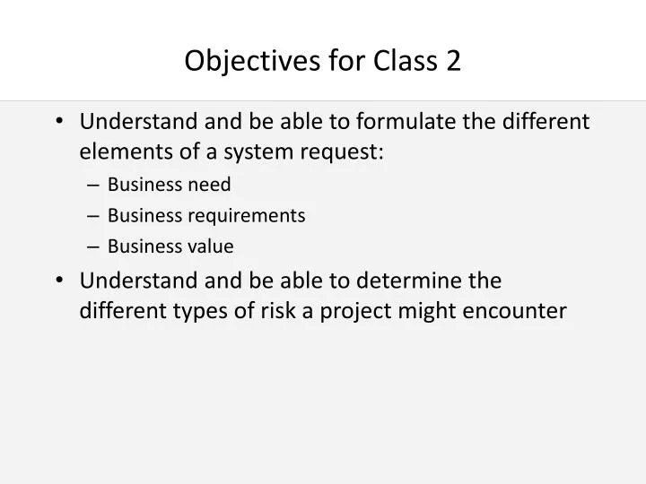 objectives for class 2