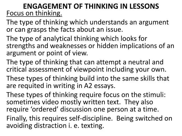 engagement of thinking in lessons