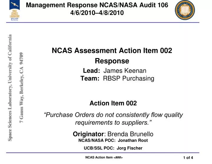 management response ncas nasa audit 106 4 6 2010 4 8 2010